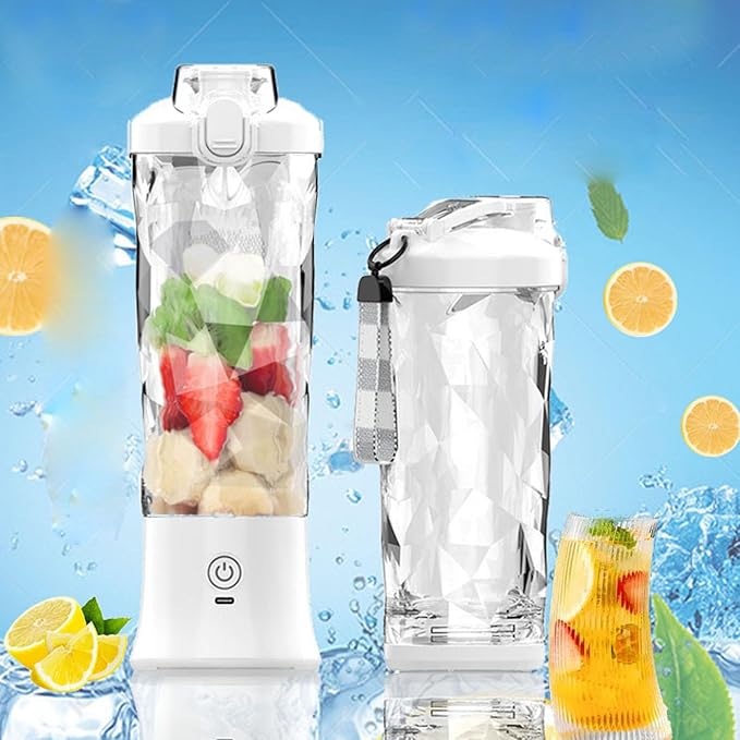 Portable Blender 600ml Mini Juicer Cup with USB Rechargeable Battery 2 Modes 150W 18000RPM - Leakproof Lid Quick Blending for Smoothies and Shakes (White)