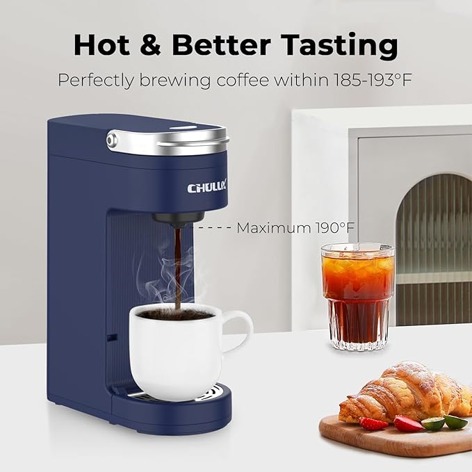 CHULUX Slim Single Serve Coffee Maker for K Pods One Cup Coffee Maker Fits 7.3 Travel Mugs Coffee Machine with 6 to 12oz Brew Sizes Navy Blue