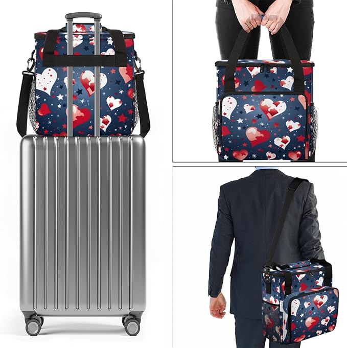 Glowing Patriotism 4th of July Coffee Maker Carrying Bag Travel Storage Bag Compatible with K-Mini or K-Mini Plus Single Serve Coffee Brewer Carrying Case with Multiple Pockets &amp Shoulder Strap