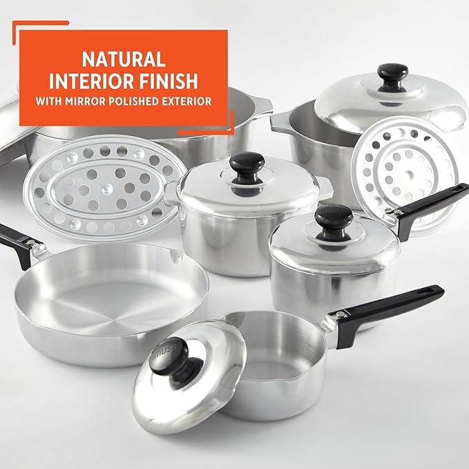 IMUSA USA Heavy Duty 13-Piece Cast Aluminum Cajun Cookware Set Silver
