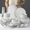 56-Piece White Dinnerware Sets European Dinner Plate And Bowl Set Table Service For 10-12 Penh High-End Tableware Set Microwave Safe Dessert/Soup/S