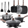 Nonstick Pots and Pans Set 17 Pcs Kitchen Cookware Set with Stay-Cool Handles - Induction Compatible Black Nonstick Coating
