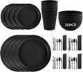20-Piece Wheat Straw Dinnerware Set Unbreakable for 4-8 People Microwave &amp Dishwasher Safe Includes Plates Cups Bowls and Cutlery