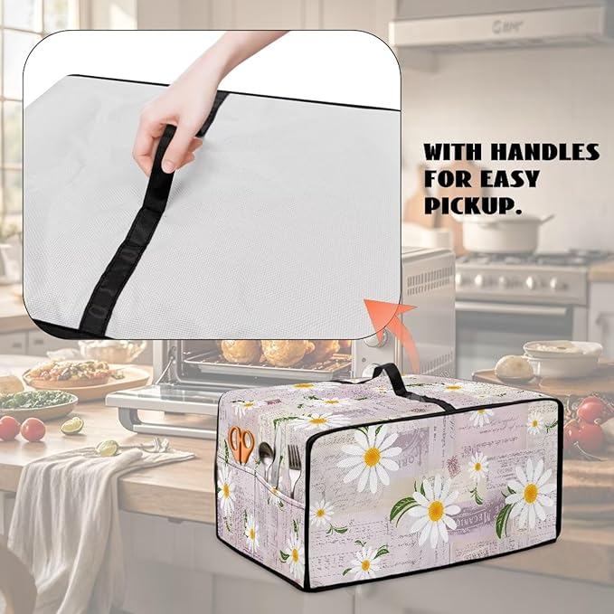 Doojoayie 4 Slice Toaster Oven Covers for Kitchen Counter Daisy Print Toaster Cover 18.5x14.5x 9 Small Appliance Dust Protector Kitchen Decoration Gifts for Women