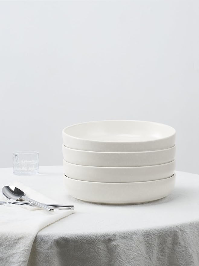Famiware Milkyway Plates and Bowls Set 12 Pieces Dinnerware Sets and 4 Pieces Pasta Bowls Sturdy &amp Stackable Stoneware Dishes Set for 4 White
