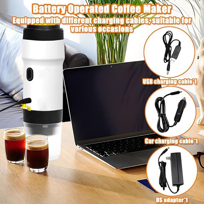 Portable Espresso Machine 3-in-1 Self-Heating Portable Coffee Maker for Travel with Rechargeable Battery Cordless Electric Mini Espresso Maker for RV Hiking Camping Office (White) (White)