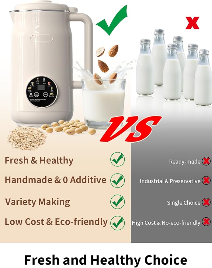 8 in 1 Nut Milk Maker Machine 50oz Automatic Soy Milk Maker with 10 Blades Blender for Plant Based Milk Oat Almond Juice Rice Paste &ampMore with Delay Start Keep Warm Boil Water Self Cleani