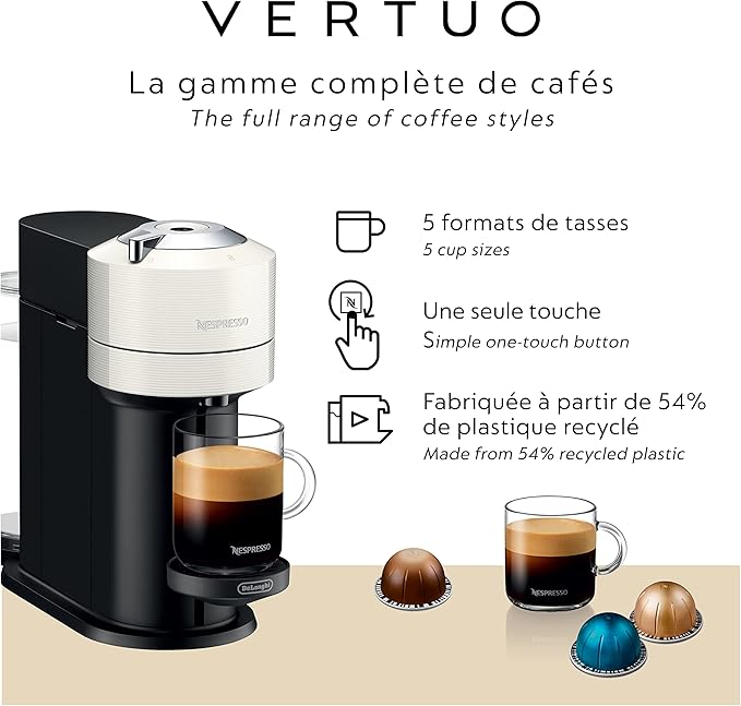 Nespresso Vertuo Next Coffee and Espresso Machine by De'Longhi White (ENV120WCA)
