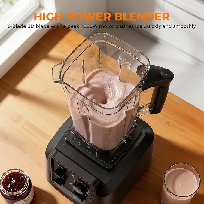 Blender for Smoothies 68oz Countertop Blenders for Kitchen with 20oz Grinder Cup 1800W Smoothie Blender Ice Crushing Frozen Fruit Protein Shake Maker with Timer Self Cleaning Black
