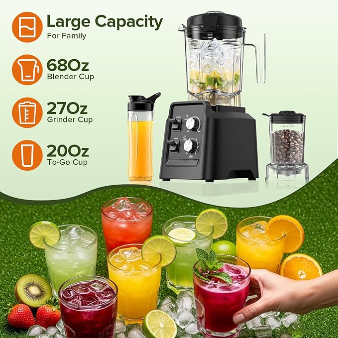 Blender for Smoothies Professional Countertop Blenders with Self Cleaning Ice Crush &amp Frozen Fruits Dishwasher Safe Jar 6 Blades for Silky Shakes and Drinks