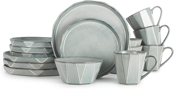 TABLE 12 16-Piece Dinnerware Set Stonewashed Dinnerware Set for 4 Including Dinner Plates Dessert &amp Salad Plates Bowls Mugs Modern Kitchen Set
