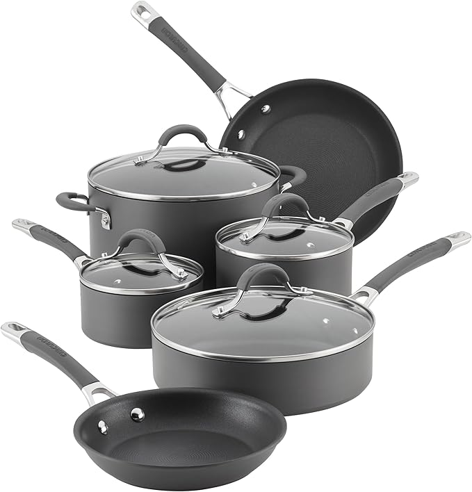 Circulon 83903 Radiance Hard Anodized Nonstick Cookware Pots and Pans Set 10 Piece Gray