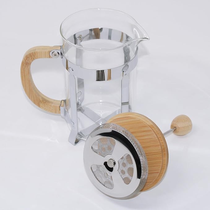 27oz Glass French Press Coffee Maker with Bamboo Wooden Handle Lid and Stainless Steel Frame Manual Coffee and Tea Brewer with 3 Level Filter System