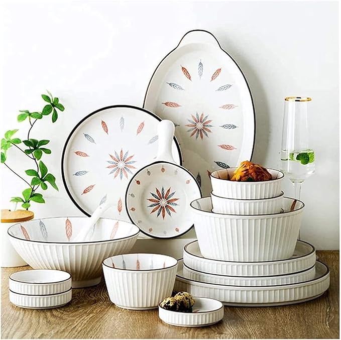 Dinnerware Set Luxury Family Dinner Service Set 38 Pcs Dinnerware Sets Chinese Style Porcelain Tableware Set with Plates and Bowls White Ceramic Dinner Set for Home KiOne Color38Pcs