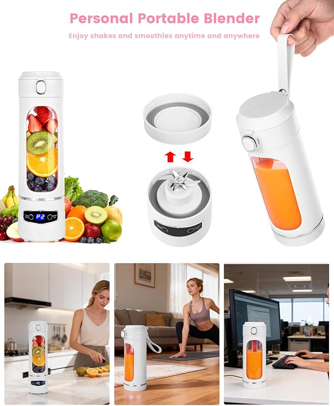 Personal Portable Blender - Smoothies &amp Shakes - 20Oz/600ml Large Capacity High Power Cordless Blender (White)