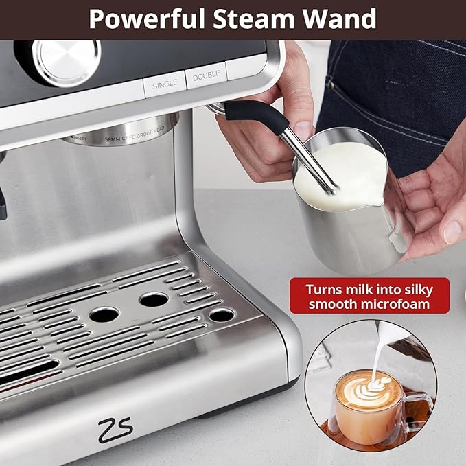 Espresso Coffee Maker with Milk Frother Brushed Stainless Steel Espresso Machine with Grinder and Espresso Machine for Home Barista Cuppuccino Machine Use