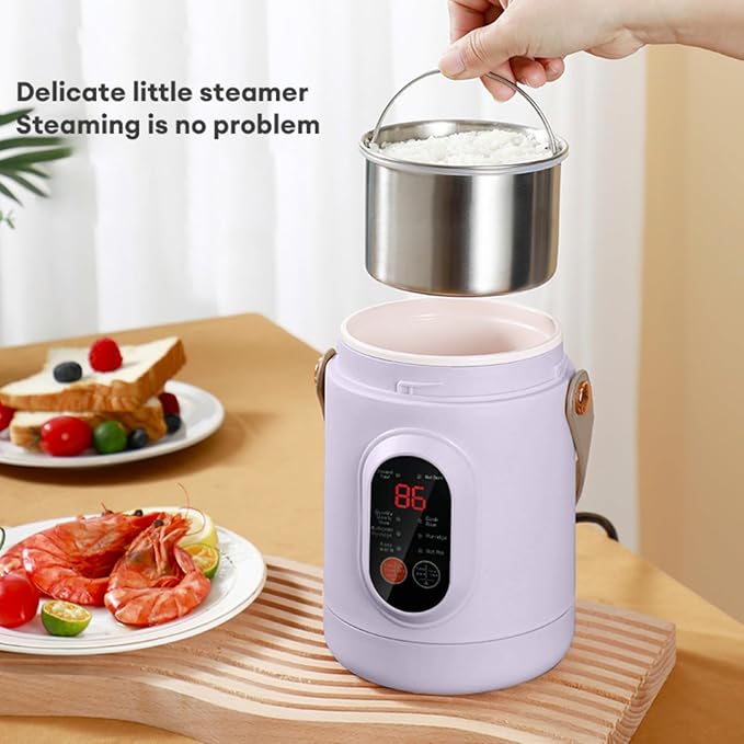 Multi-functional Health Pot Rice Cooker 500W Mini Portable Kettle Ceramic Glaze Inner with Steamer Small Slow Cooker with 12-Hour Reservation Function Kitchen Accessories For Porridge Soup (Purp