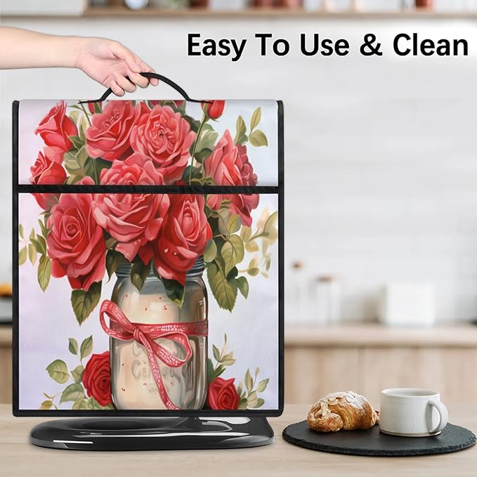 Kitchen Aid Mixer Cover Rose Flower Stand Mixer Cover Compatible with 6-8 Quarts Stand Mixers Dust Covers with Zipper Pocket Foldable Washable Kitchen Aid Organizer Bag