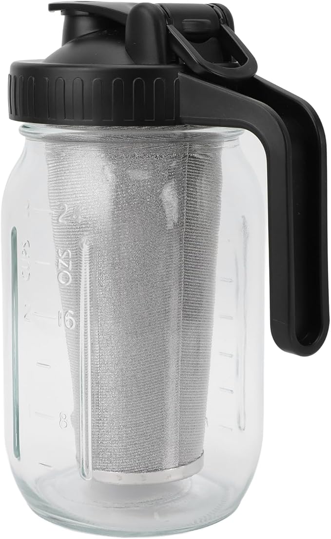 Fdit Cold Brew Coffee Maker Glass Pitcher with Stainless Steel Filter and Leakproof Spout Lid Iced Coffee Jar for Home Office Overnight Brewing Easy Pouring (1000ml)