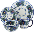 Blue Rose Polish Pottery - Blue Forget Me Not 4 PC Place Setting - Service for 1-1 Place Setting - Great for Everyday Dining Casual Dining or as Formal Dinnerware