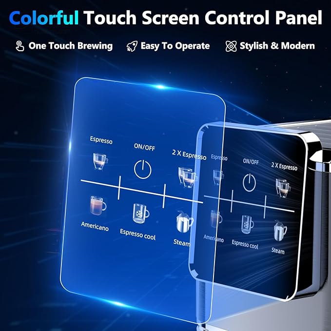 Espresso Machine 20 BarTouch Screen Espresso Maker with Steam Milk FrotherStainless Steel Expresso Coffee Machine for Cappuccino Latte Cold Brew1350W Fast Heat Up SystemBlack