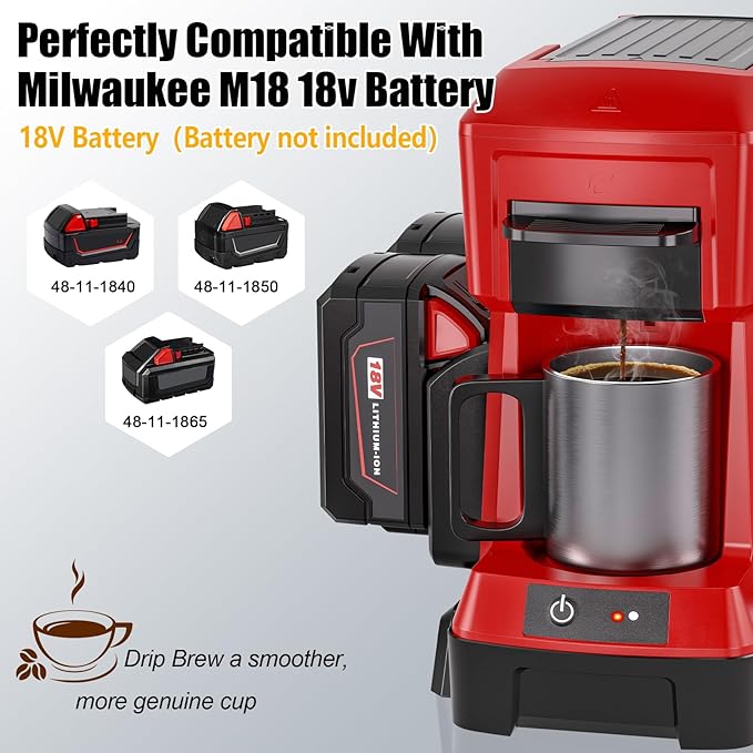 Taingwei Cordless Coffee Maker for Milwaukee M18 18V Battery Portable Drip Coffee Maker with Electric Coffee Grinder for RV Camping Travel Car Hiking (Battery Not Included)