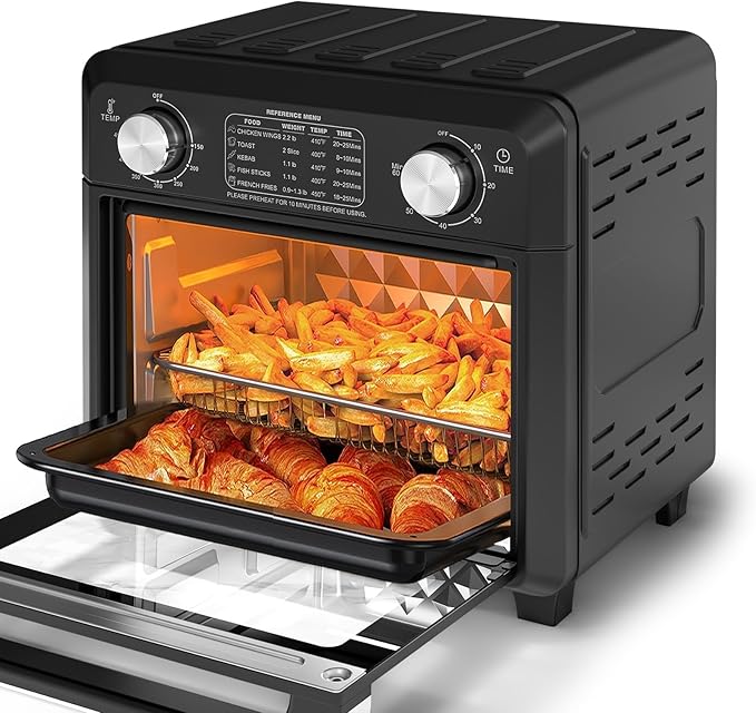 11QT Compact 2-Slice Air Fryer Toaster Oven with Reference Menus 1500W Small Convection Countertop Oven Adjustable Time &amp Temperature Ideal for Singles &amp Couples Black