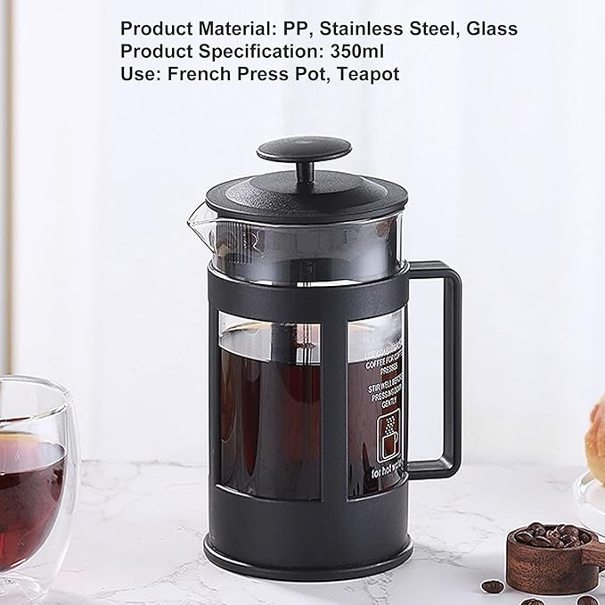 JTLB 350ml French Press Coffee Maker Glass Stainless Steel Coffee Press Glass French Press Teapot