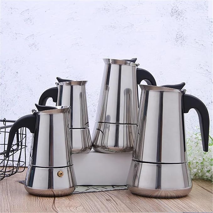 Moka Pot Stainless Steel Coffee Pot Stovetop Espresso Maker Percolator Coffee Maker 200ml/4 Cup with Electric Stove(100ml)