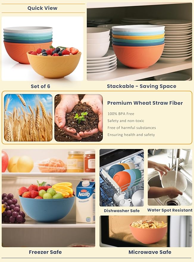 Homienly 20 PCS Premium Wheat Straw Dinnerware Sets Reusable Cups Plates and Bowls Sets for Kitchen Lightweight and Unbreakable Dishwasher and Microwave Safe Dishes Set - Multi