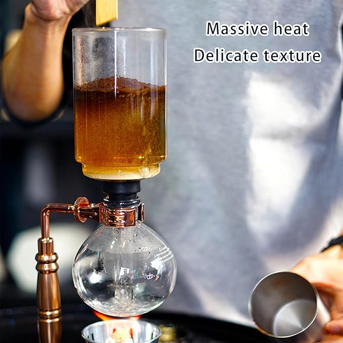 Advanced Siphon Coffee Maker Feature Glass Construction Wood Handle Vacuum Brewing Technology for Sturdy Use At Homes Serving 3 Persons Multipurpose Glass Maker Cold Brews