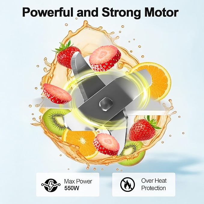 OMMO Blender 500W Smoothie Blender with 4-Fin Blades Personal Blenders for Kitchen with 17oz BPA-Free Portable Cups for Drinks Milkshake and Juices