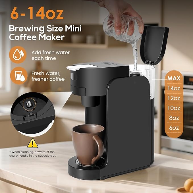 SOPPY Single Serve Coffee Maker for K Capsule 3 Seconds Instant Hot with Adjustable Temperature Control Dual Brew Modes Transparent Water Tank &amp Removable Stand Fast Brewing Coffee Machine Bl