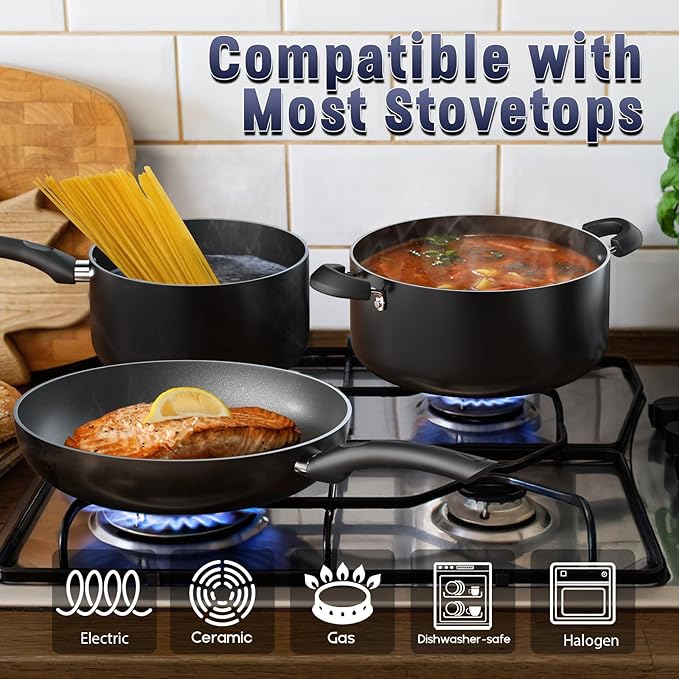 Cook N Home Basics Nonstick Frying Pan Set 8/9.5/11-Inch 3-Piece Non Stick Saute Fry Pan Skillet Set Black