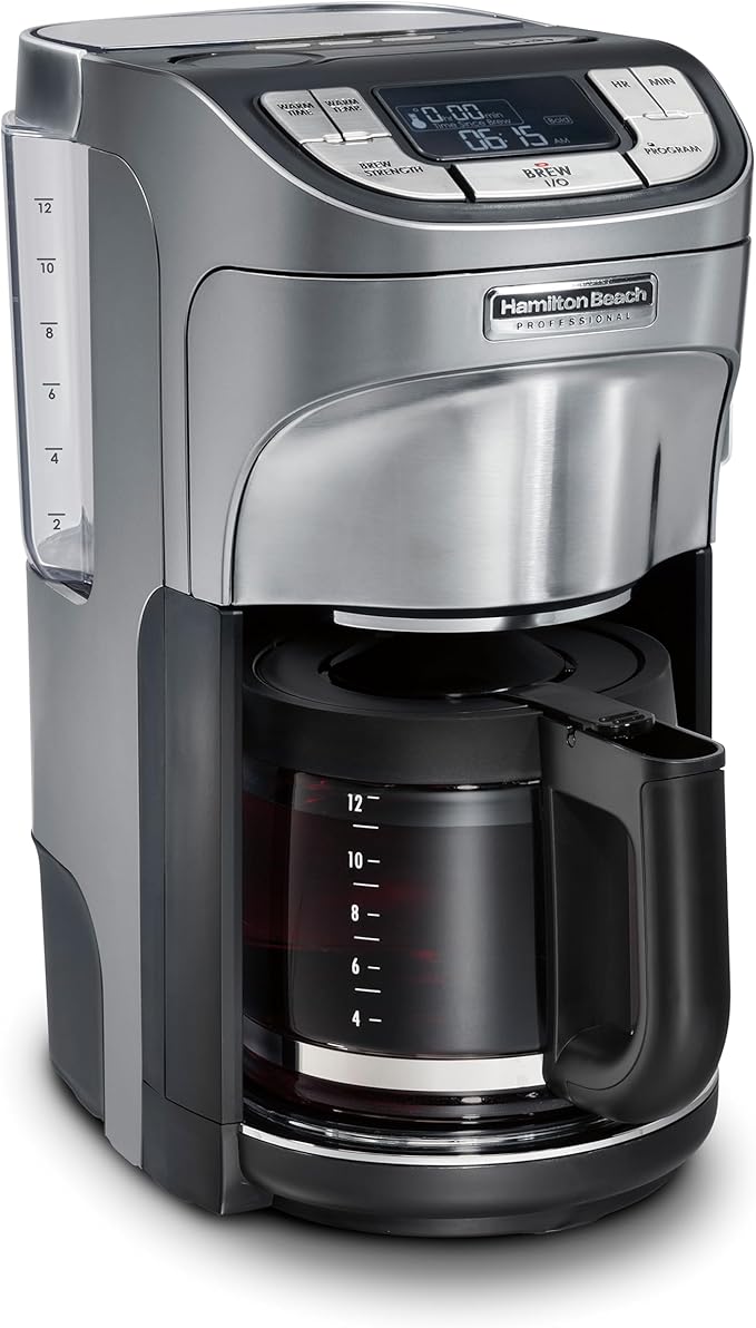 Hamilton Beach Professional Programmable Drip Coffee Maker 12 Cup Capacity Ergonomic Carafe 60oz Removable Reservoir120 volts Brushed Metal (49500)