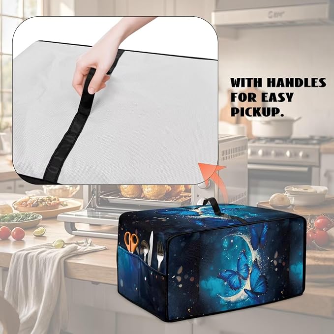 Convection Toaster Oven Cover with Storage Pockets Fits Machines Up to 20.5x16.5x10 Convection Toaster Oven Covers for Family Kitchen Essential Moon Butterfly