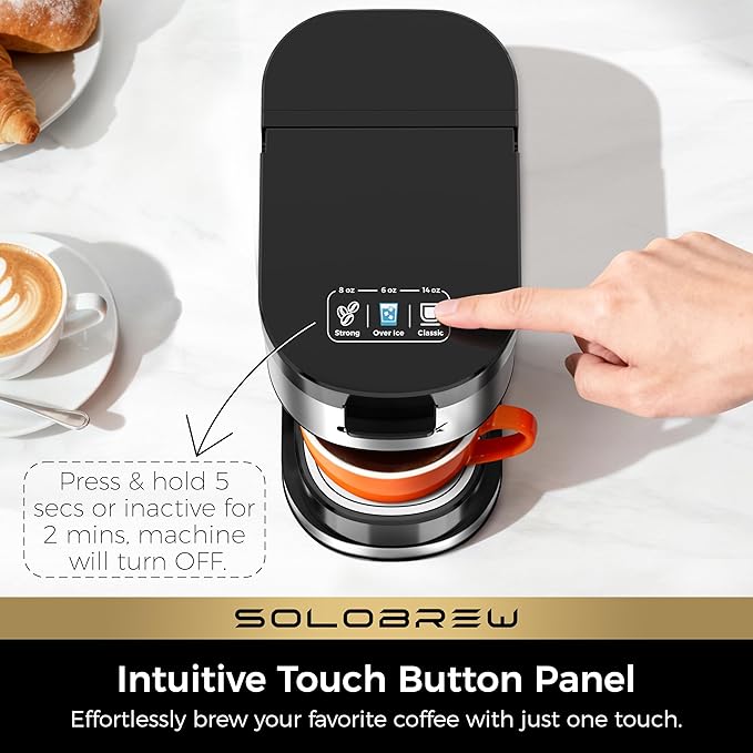 CHULUX SoloBrew Single Serve Coffee Maker for K Cup and Ground 3 Brew Sizes with Strong Button &amp Over Ice Feature 14oz Removable Reservoir for Home Travel RV Office and Dorm