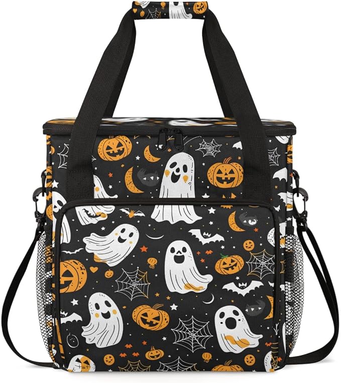 Bats Pumpkins Ghosts Coffee Maker Carrying Bag Portable Travel Storage Tote Bag Compatible with K-Mini or K-Mini Plus Single Serve Coffee Brewer Carrying Case with Multiple Pockets &amp Shoulder St