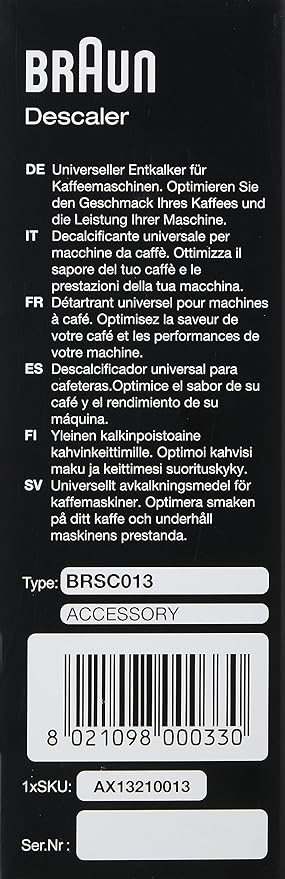 Braun MultiServe Coffee Machine 7 Programmable Brew Sizes / 3 Strengths + Iced Coffee &amp Hot Water &amp BRSC013 Descaling Solution 6.8 Fl Oz (Pack of 1)
