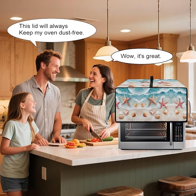 Beach Starfish Shells Toaster Oven Cover Waterproof Air Fryer Compatible for Air Fryer/French Door 360 Air Fryer Toaster Oven Combo With Organizing Side Pockets
