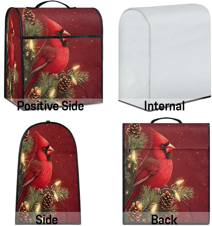 cfpolar Kitchen Aid Mixer Cover Compatible with 6-8 Quarts Christmas Holly Cardinal Stand Mixer Cover Kitchen Aid Mixers Accessories Appliance Organizer Bag Dust Covers with Zipper Pocket