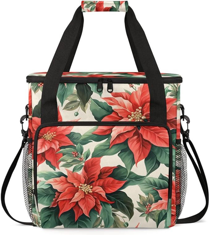 Christmas Flowers Coffee Maker Carrying Bag Retro Flowers Travel Storage Bag Compatible with K-Mini or K-Mini Plus Single Serve Coffee Brewer Carrying Case with Multiple Pockets &amp Shoulder Strap
