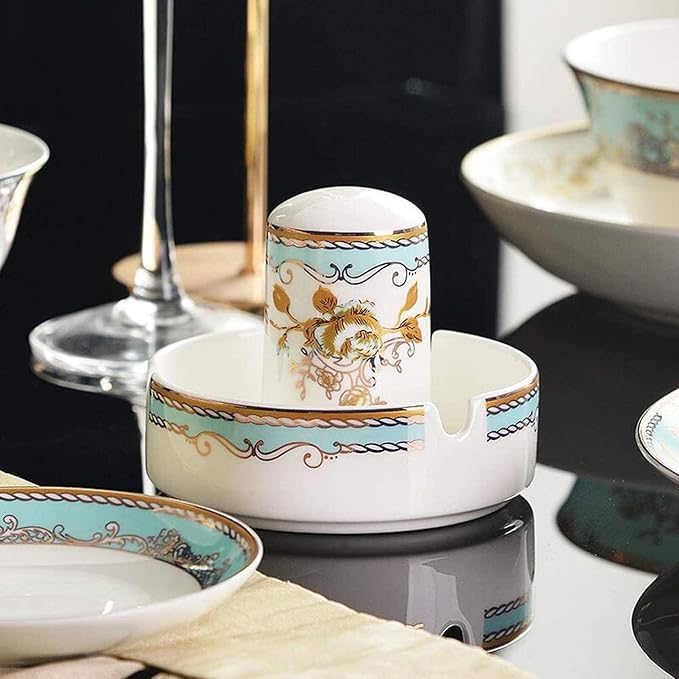 56-Piece Bone China Dinnerware Set Nordic Ceramic Dinner Plates Set Porcelain Tableware Set Bowls/Plates/Dishes/Pot Dish Set Service for 10 Health Kitchen Dining Su