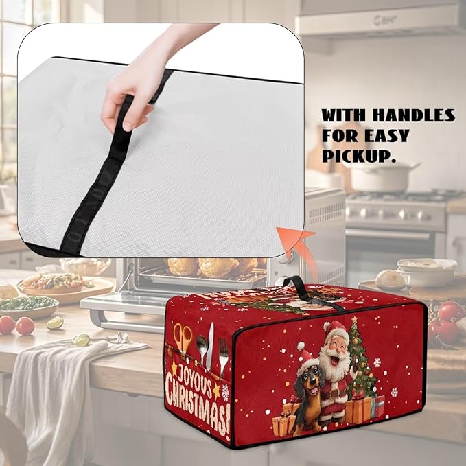 Doojoayie Chrsitmas Santa Toaster Cover 4 Slice Stain Resistant Dust Cover for Bread Machine Small Kitchen Appliance Protector for Bread Making Machine/Air Fryer Red