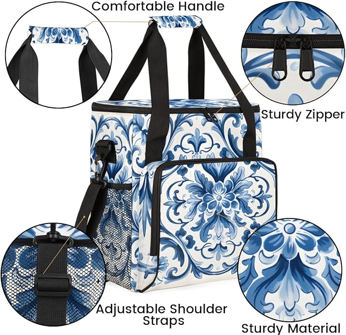 Botanic Flower Coffee Maker Carrying Bag Retro Flower Travel Storage Bag Compatible with K-Mini or K-Mini Plus Single Serve Coffee Brewer Carrying Case with Multiple Pockets &amp Shoulder Strap