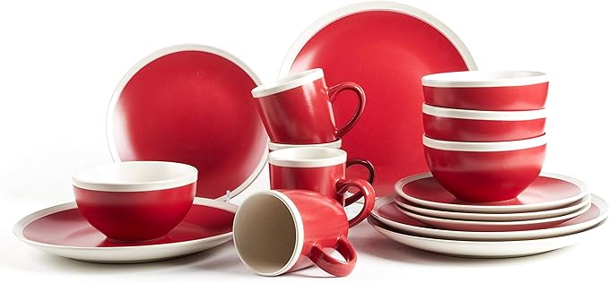 Rock Ridge Speckled Stoneware Dinnerware Set (16pc Set Ruby and Ivory)