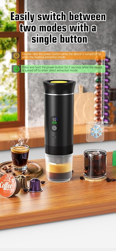 Portable Electric Coffee Maker Digital Display Compatible with Coffee PodsRechargeable Coffee Machine for Travel Camping RVHomeOffice (grey)