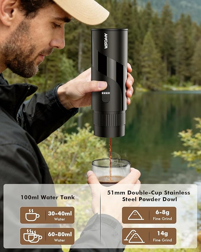 Portable Electric Espresso Machine &amp Manual Coffee Grinder &amp Electric Milk Frother All in 1 Mini Travel Coffee Maker Set for Camping Car RV Hiking Office Home Ground Coffee &amp NS Caps