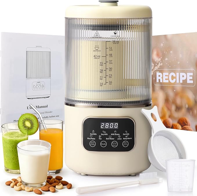 10 in 1 Nut Milk Maker Machine58oz Auto Soy Milk Maker with 20 BladesLED DisplayNut Milk Maker with 24H Delay Start&amp12H Keep WarmAlmond Milk MakerOatSoyPlant-Based MilkJuice for Homemade