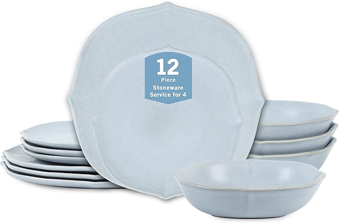 Stone Lain Baskerville 12-Piece Dinnerware Set Stoneware Light Blue